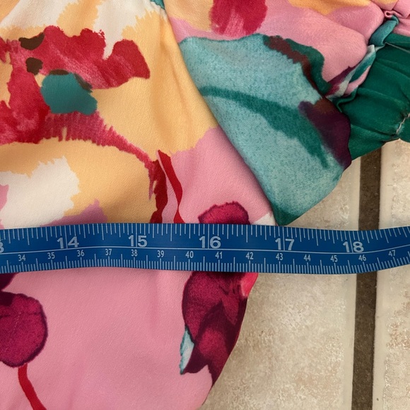 Pink Floral Puff Sleeve Crop Top Tie Back V-Neck Cottagecore Coquette Blouse - Picture 9 of 10